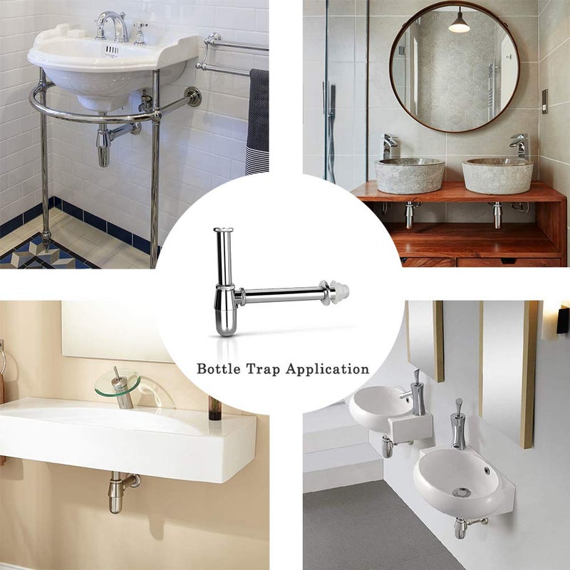 ecoartheating Classical Basin Bottle Trap Chrome Sink Bathroom Waste Pipe 1-1/4 inch Slip Inlet Drain Tube Kit - Image 2